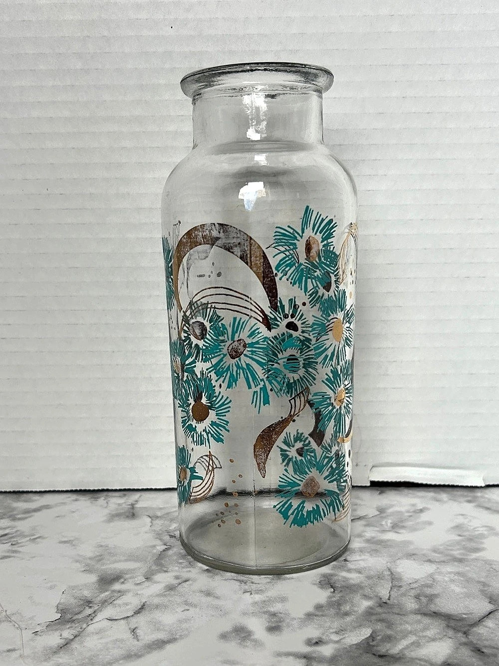 Vintage Apothecary George’s Briard Cat & Floral Glass Vase in Clear & Blue - Picture 6 of 8